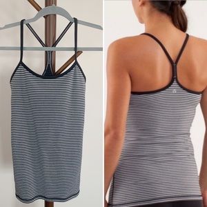 LULULEMON Power Y Tank Slope Stripe Silver Slate Heathered Black Gray Size 6